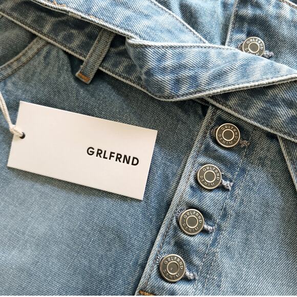 GRLFRND Brynn denim high waist paperbag jeans shorts in Perfect Ten Size 26 NEW - Picture 4 of 8